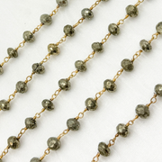Pyrite Rondel Faceted Gold Plated 925 Sterling Silver Wire Chain